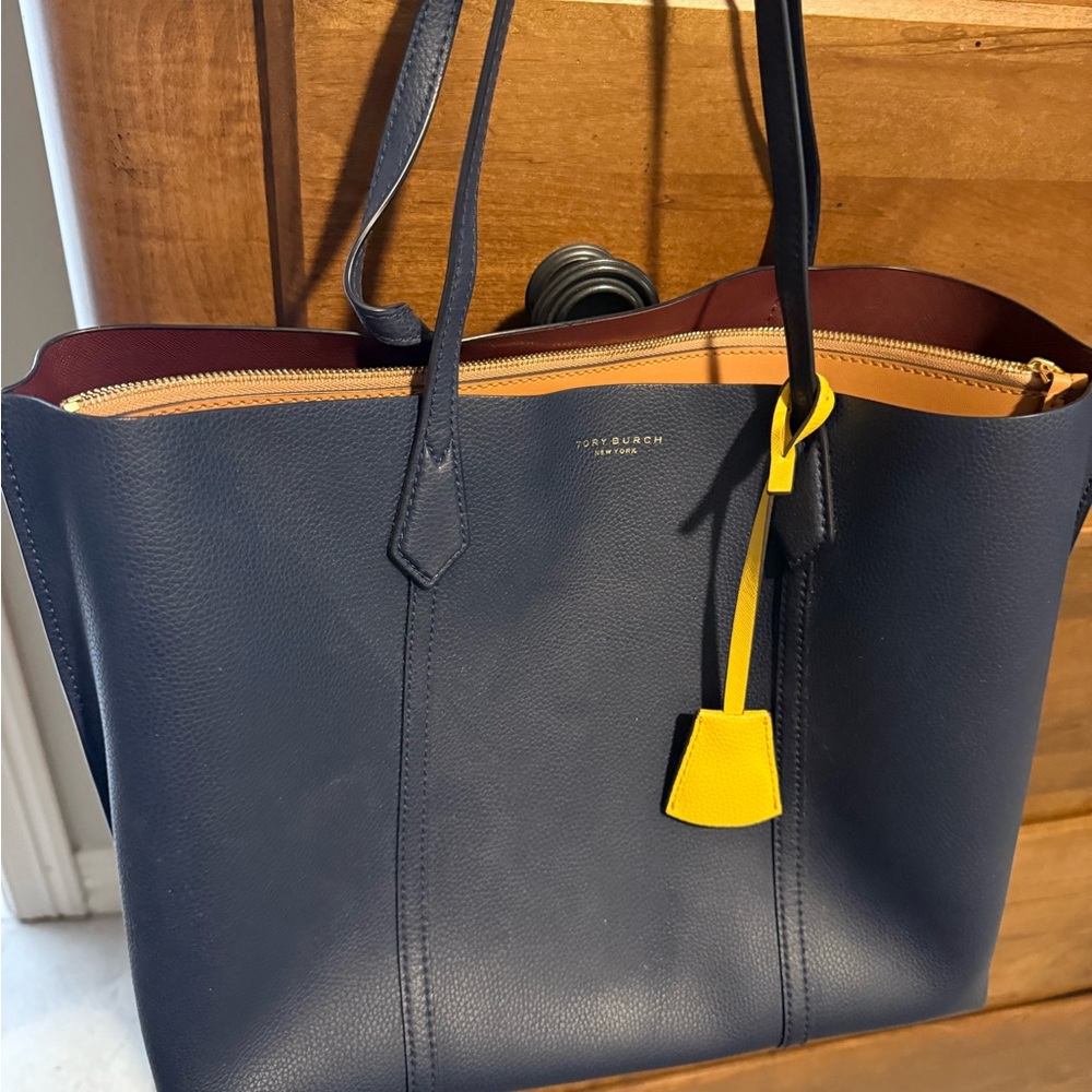 Tory Burch Blue Tote with Yellow Accent
